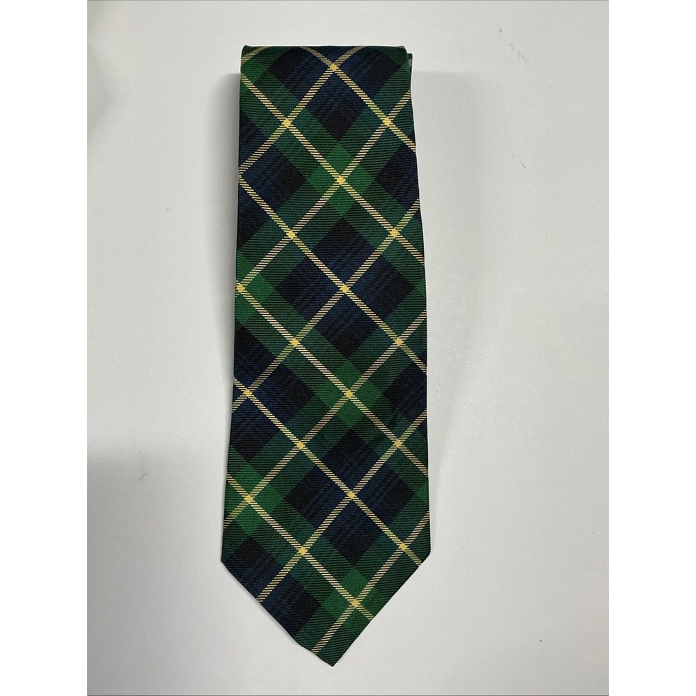 Vintage Polo by Ralph Lauren Tie Blue Green Diagonal Plaid Pattern Hand Made